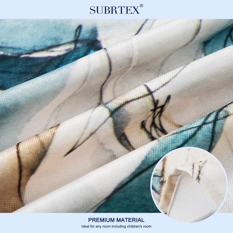 SUBRTEX Light Flitering Curtains 52Wx84L, Room Darkening Vibrant Floral Drapes, 50% Blackout, Semi Sheer Boho Farmhouse Curtains for Living Room, Blue - Image 2